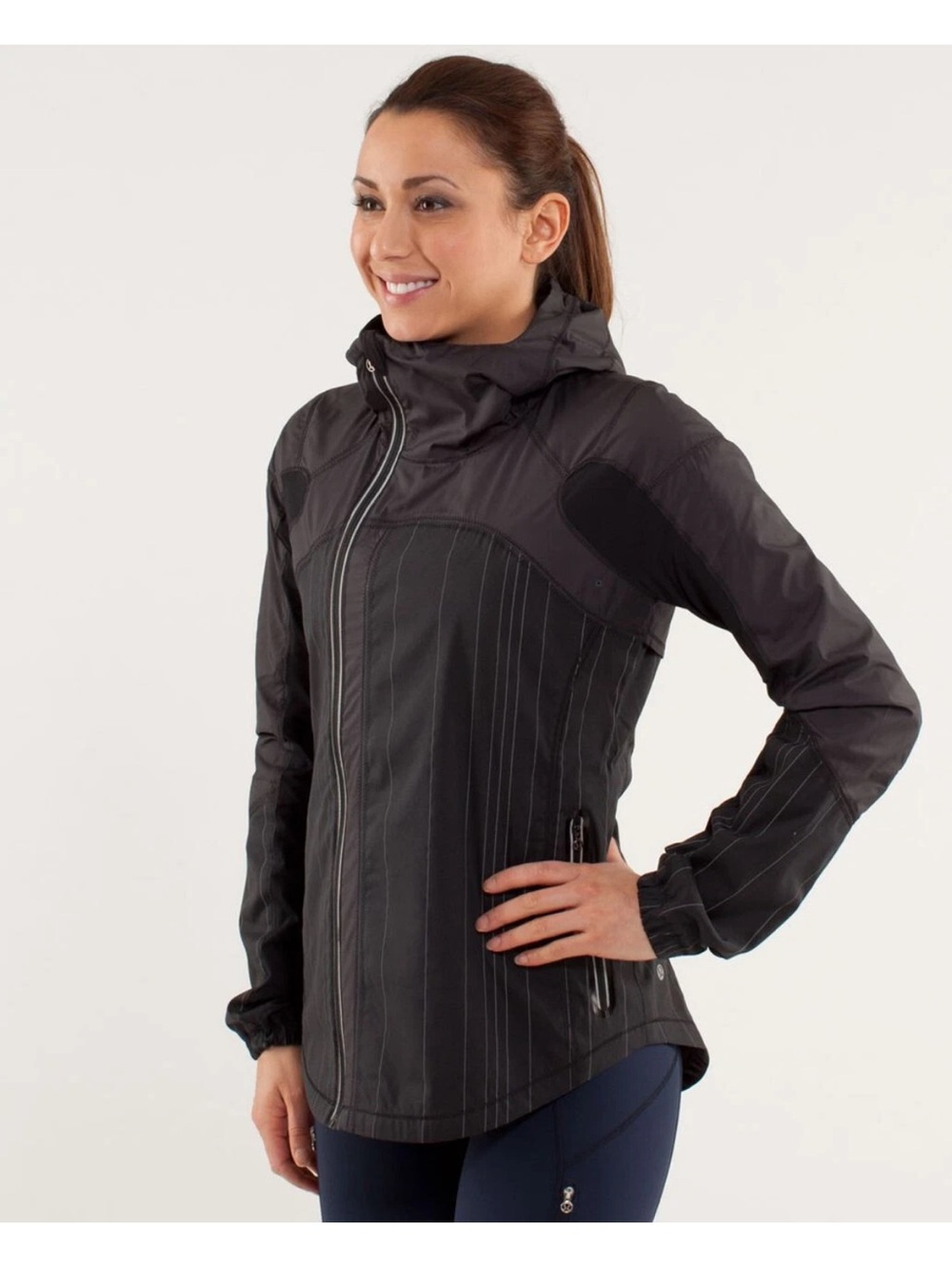 Lululemon Jacket Size 6 Women’s Black Striped Get Up And Glow Reflective Zip Up